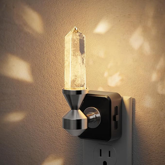JandCase Healing Crystals LED Night Light Plug into Wall,Dimmable Night Lights witih Clear Quartz Tower, Dusk to Dawn Sensor Nightlights for Meditation Living Room Bedroom Home Decor