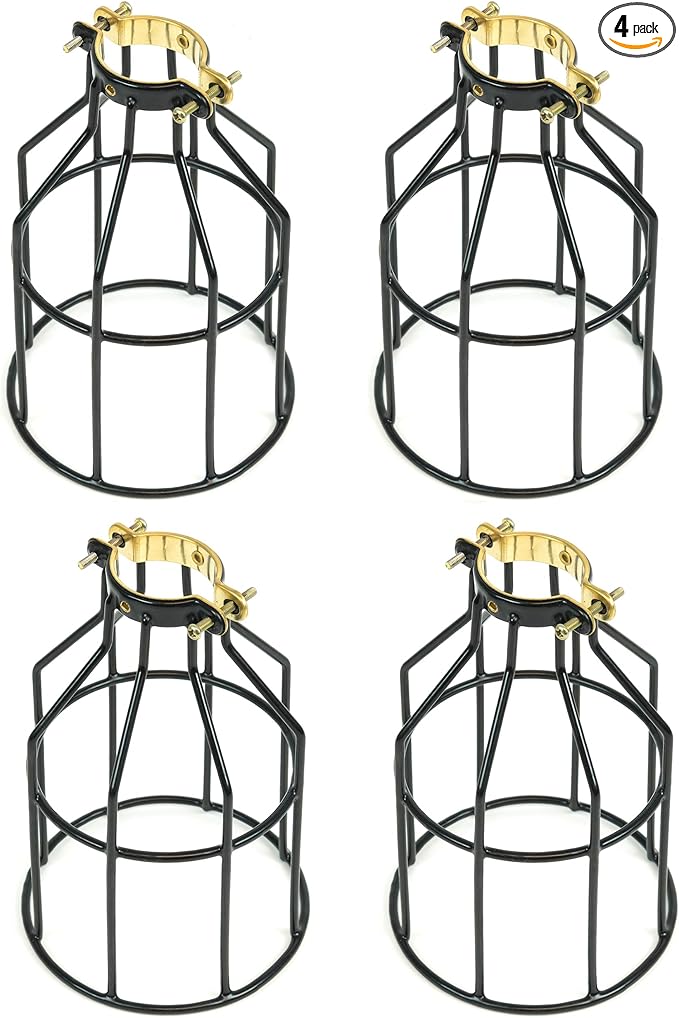 Rustic State Lampa Pendant Light Shades Light Bulb Covers Lamp Cage Metal Wire Hanging Pendant Light Cover Ceiling Fan Globe Replacement Lighting Fixture DIY Project - Set of 4 - Black