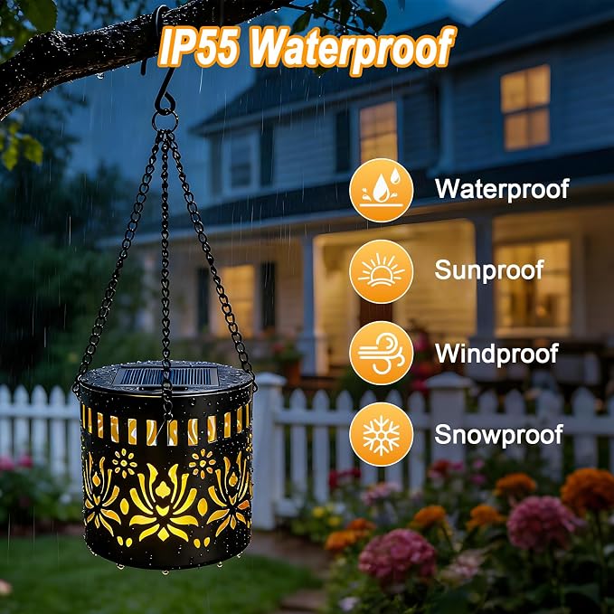 2 Pack Solar Fence Lights, Metal Solar Powered Outdoor Wall Lights with Flower Pattern,Waterproof Deck Step Lights for Garden Patio Backyard Decor, Unique Gardening Gifts for Women Mom Grandma