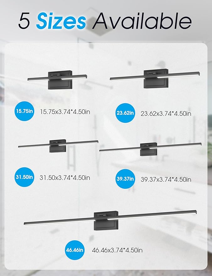 VOLISUN Bathroom Vanity Light 48 inch, 5CCT Dimmable, 40W LED Bathroom Light Fixture Over Mirror, Black Bar Vanity Lights for Bathrooms Mirror Cabinets