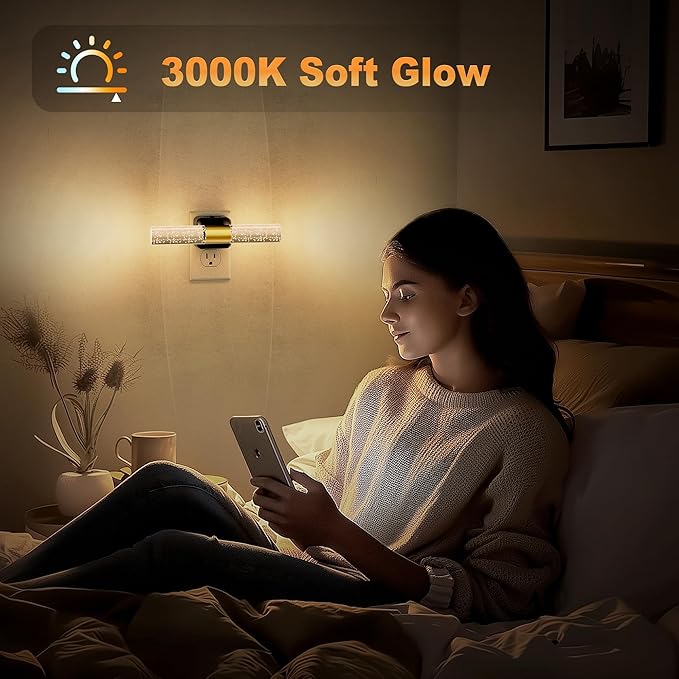 JandCase Night Lights Plug into Wall, 180° Rotating 2 Pack 3000K Soft Light LED NightLights, 0-100LM Adjustable Brightness, Plug in Night Light with Auto Light Sensor,for Bathroom,Hallway,Bedroom