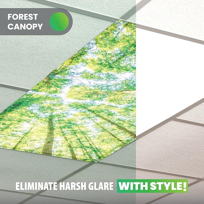 ShadeOn Fluorescent Light Covers for Ceiling Lights (4-Pack) - 2x4 ft Magnetic Light Covers for Ceiling Lights Classroom - Office Light Covers for Fluorescent Lights - Forest Canopy
