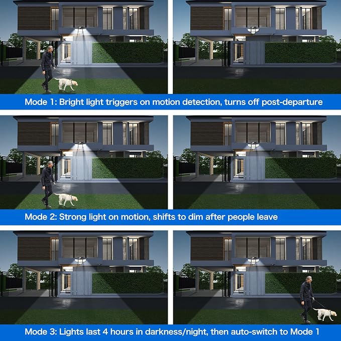 Adewalk Outdoor Solar Light - Upgrade 3000LM 188 LED Motion Sensor for 4 Heads IP65 Waterproof Powered Switch Control Darkroom Backyard Outside Security