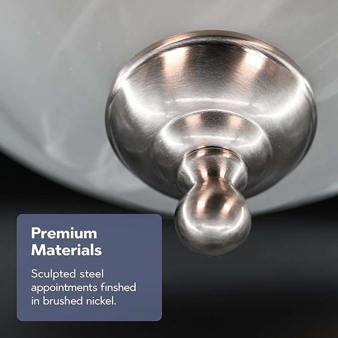 Riva 3-Light Ceiling Lamp in Brushed Nickel with Alabaster White Swirl Glass, 16" Wide
