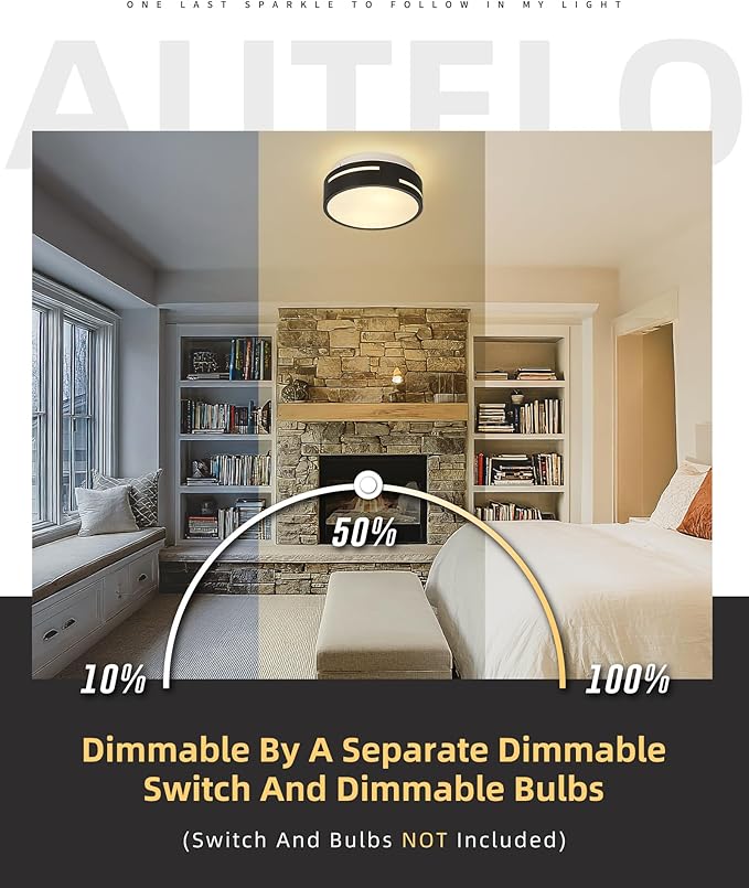AUTELO Black Ceiling Light, 12" Flush Mount Ceiling Light with Frosted Glass in Matte Black Finish, 2-Light Modern Light Fixture Ceiling Mount for Bedroom, C3871 BK E26-NR