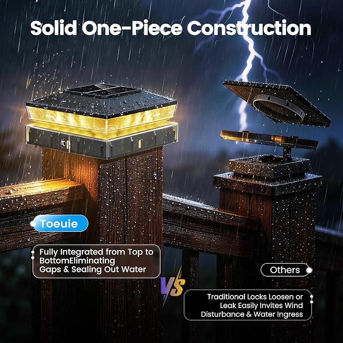 Solar Post Cap Lights 2 Pack, IP65 Waterproof Outdoor Fence Post Solar Lights for 3.5x3.5 & 4x4 Wood/Vinyl Posts, 10-12 Hours Upgraded Warm/Cool White Glow for Garden/Patio/Porch - Inky Black
