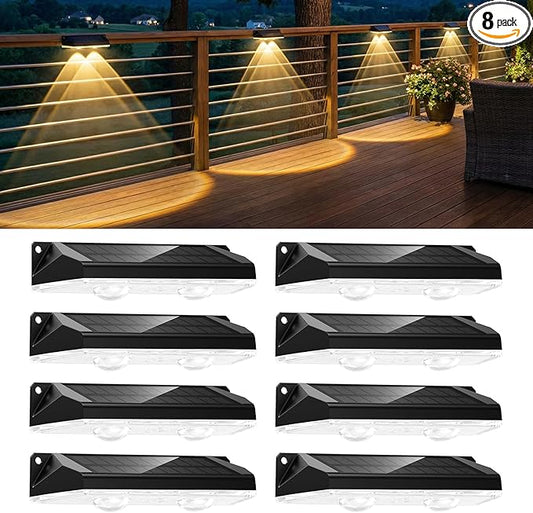 Brightown 8 Pack Solar-Fence-Lights-Outdoor, IP65 Waterproof 3000/4000/6000K/RGB 11 Colors Solar Deck Step Flood Lights, Solar Patio Lights for Outside Backyard Yard Home Improvement Wall Railing