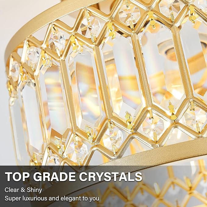 Crystal Ceiling Light Fixture, Modern Semi Flush Mount Ceiling Light, Gold Lighting Fixtures Ceiling Lamp for Hallway, Kitchen, Entryway, Bedroom, Laundry Room, 1-Light, 11.4 Inch