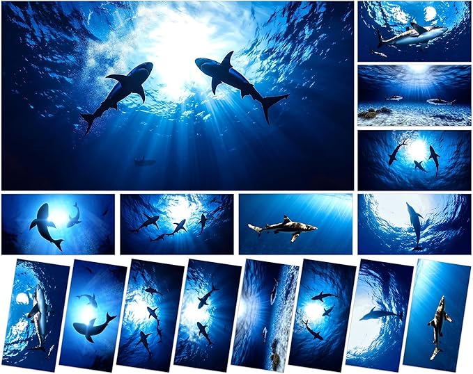 8 Pcs Fluorescent Light Covers with 80 Magnets Decorative for Classroom Ceiling Light 4 x 2 Feet Magnetic Light Covers Filter Easy Install for Office Hospitals & Home Drop Ceiling Supplies (Shark)