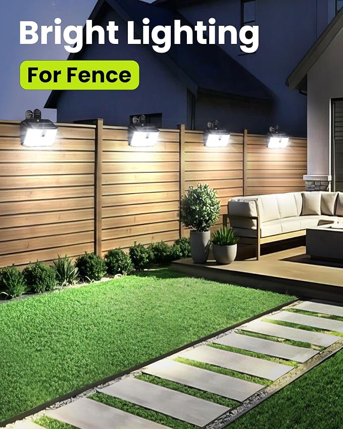 Clip on Solar Lights Outdoor with Motion Sensor, 600LM 176LED Solar Fence Lights Outdoor Waterproof, 3 Modes & Portable Security Lights for Chain Link Patio Deck Yard Garage (1Pack)
