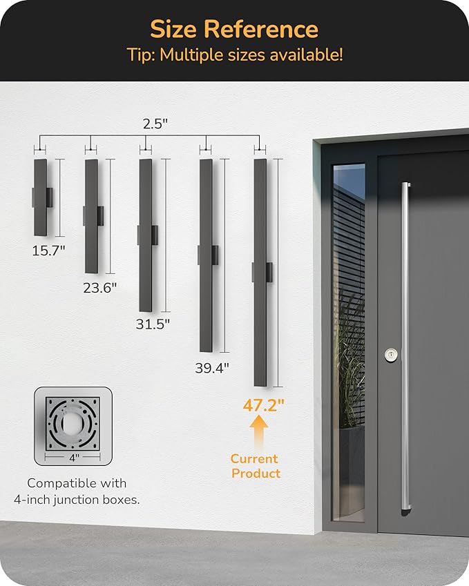 EDISHINE 47" LED Outdoor Wall Lights, 3CCT & 10%-100% Dimmable, IP65 Waterproof, Modern Exterior Lighting Fixtures, Linear Long Exterior Wall Light for House, Yard, 2 Pack, Black
