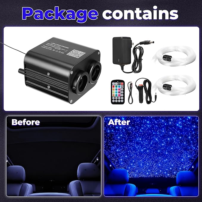 Starlight Headliner Kit 20W, 1000pcs 0.03in 16.4ft Extra Long Fiber Optic Star Lights, Twinkle Effect Dual-Color (Pink & Purple) APP/Remote, RGBW Music Sync Galaxy Star Ceiling Light for Car & Home