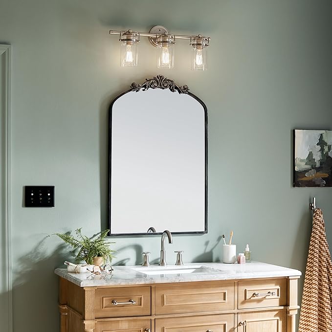 Kichler Brinley 24" Vanity Light in Brushed Nickel, 3-Light Farmhouse Bathroom Vanity Light with Clear Glass, (24" W x 10" H), 45689NI