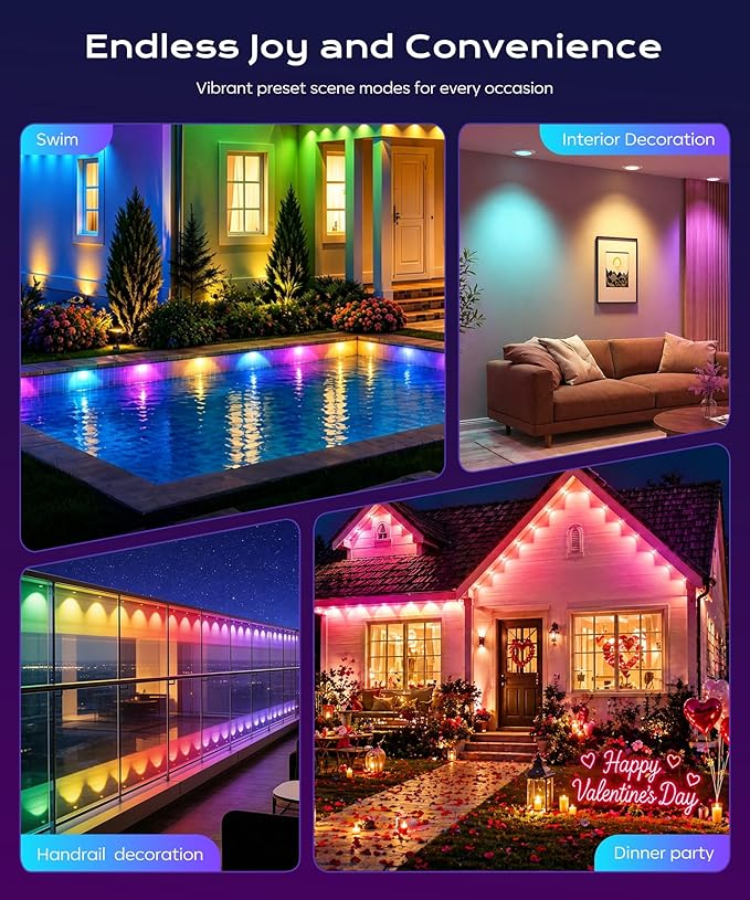 Permanent Outdoor Lights for House,50ft RGB+IC Lights with 16 Million Colors & 50 Scene Modes, App/Remote Control, IP67 Waterproof, DIY Music Sync, for Christmas, Holiday & Party Decor