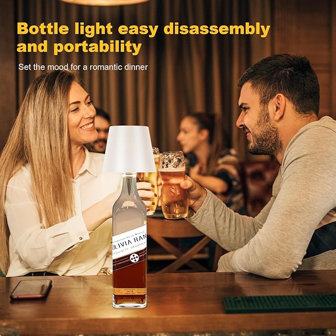 2 Pack Wine Bottle Lamps, 2025 New 3 Color Rechargeable Wireless Bottle Lamps, Bottle Lamp Kit for Liquor Bottles with Touch Dimming for Parties, Restaurants & Home Decor (White)