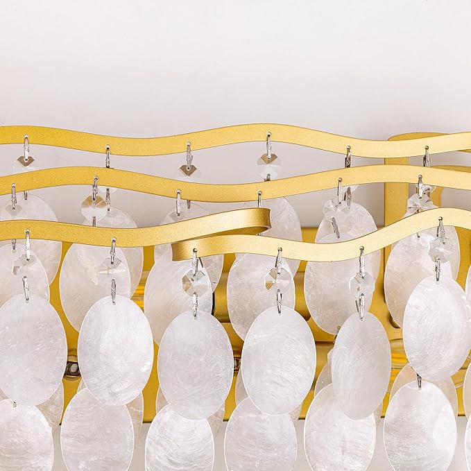 Wellmet Brushed Gold Bathroom Light Fixtures, 4-Light Capiz Shell Vanity Light, Modern Wall Sconces for Mirror, Cabinets, Bedroom, Hallway,Living Room, 27.2" W