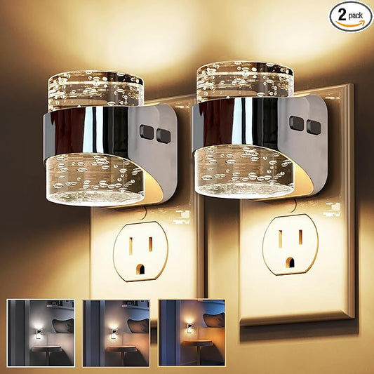 L LOHAS LED 2 Pack 3CCT Night Lights Plug into Wall, 3000K/4000k/5000K Adjustable Color Temperature Night Light,Bubble Nightlight with Dusk to Dawn Sensor for Rooms Bathroom Hallway