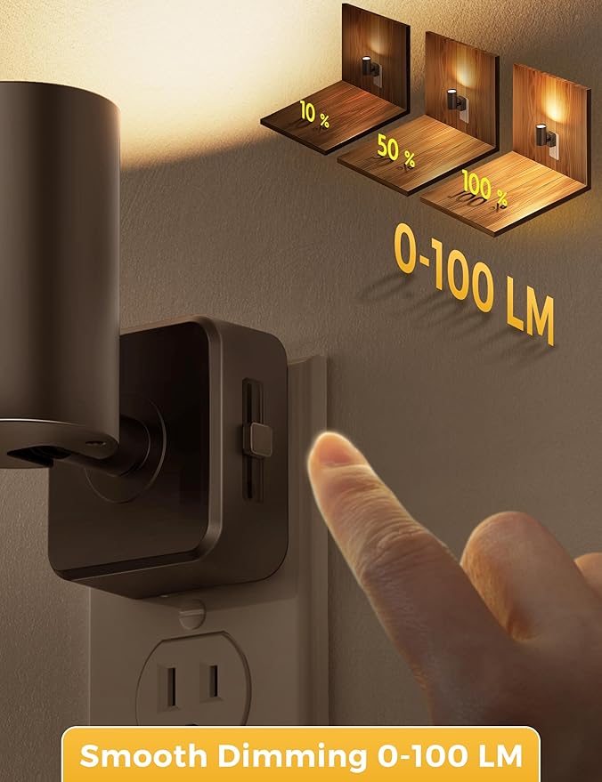 L LOHAS LED Night Lights Plug into Wall, [2-Pack] Rotatable Night Light with Dusk to Dawn Sensor, 0-100 LM Brightness Adjustable,Soft White 3000K Spot Light Nightlight for Bathroom Hallway Stairs
