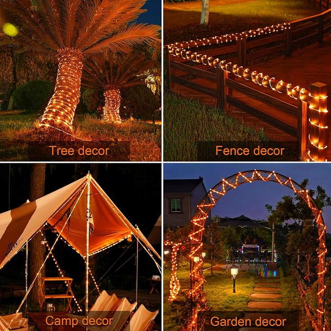 JMEXSUSS Orange Halloween Solar Lights, 66 ft 200 LED Rope Lights Outdoor Waterproof, PVC Tube Orange Christmas String Lights for Halloween Thanksgiving Fall Party Tree Fence Christmas