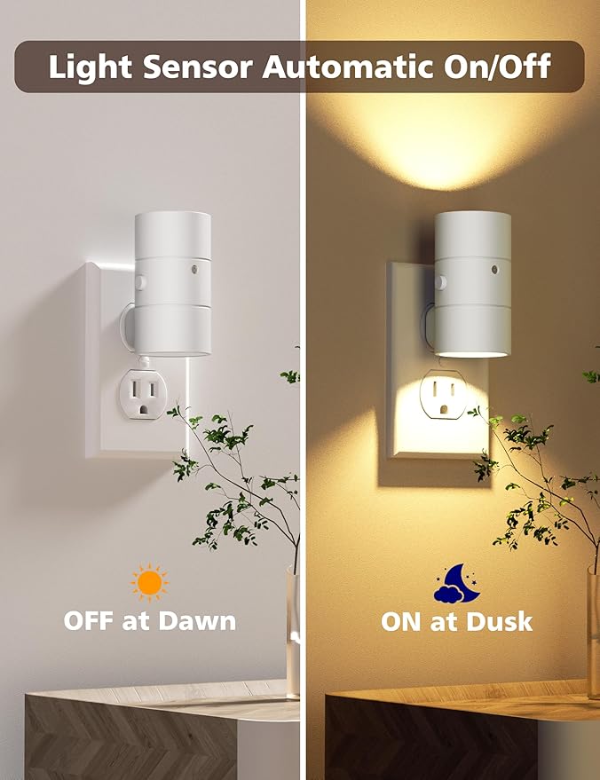JOFIOS Night Lights Plug Into Wall,3 Color Temperatures LED Night Light Plug in,Dusk to Dawn Sensor,0-100LM Adjustable Brightness,Dimmable Night Lights for Hallway Bathroom Stair Bedroom,White,6 Pack