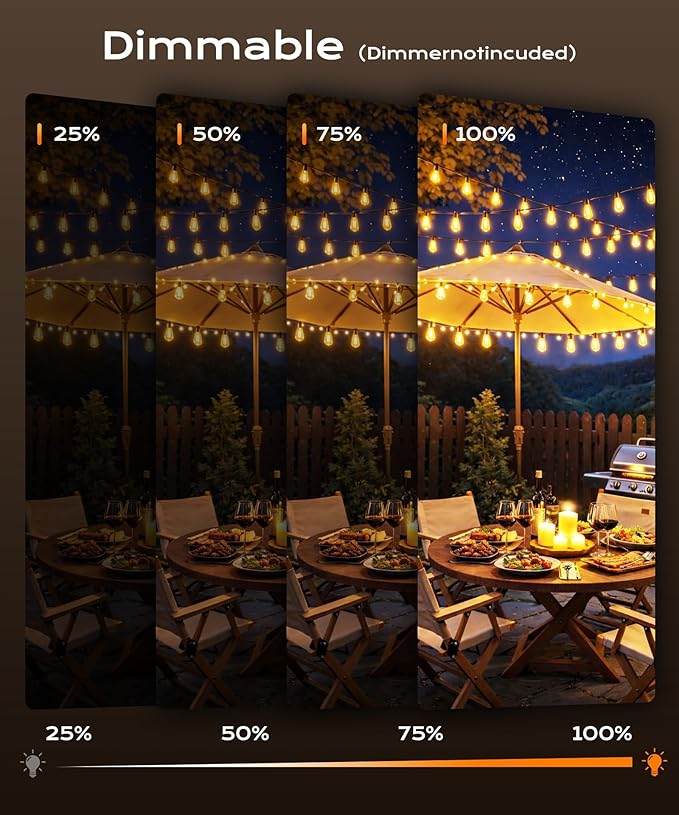 Outdoor String Lights, 150ft Patio Lights for Outside, Smart App & Remote Control with Timer, Dimmable with 4 Scene Modes, Warm White Waterproof LED Bulbs for Garden, Yard and Backyard Decor