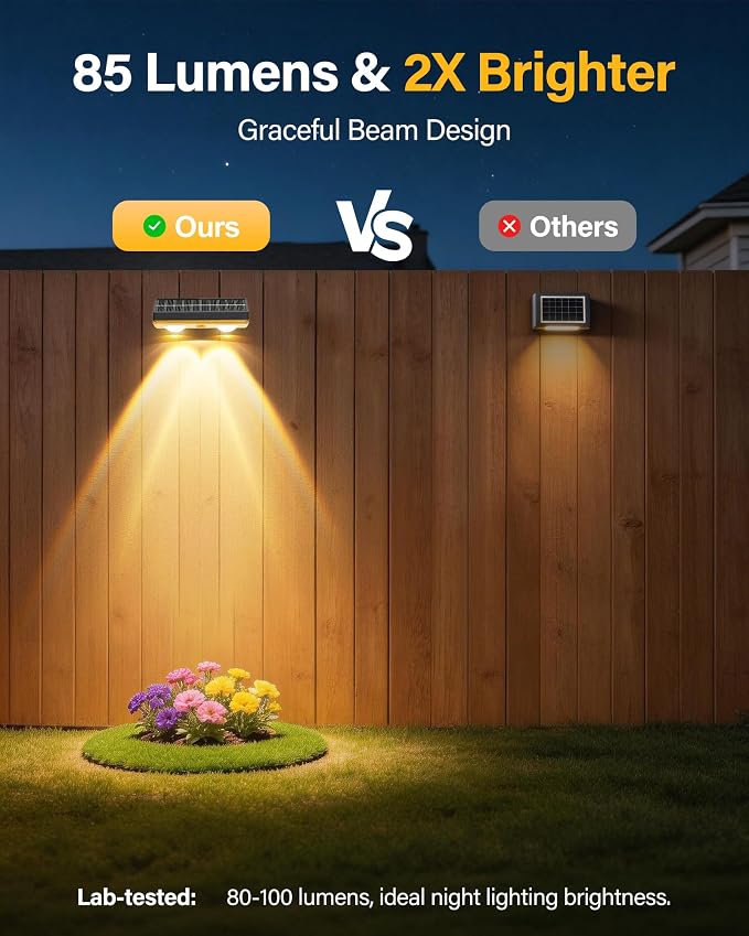 Solar Fence Lights Outdoor, 2 Pack Ultra-Bright 85LM Fence Lights Solar Powered, 9 RGB Color Modes, IP65 Waterproof, 12H Dusk to Dawn Glow for Pool/Deck/Patio/Wall/Backyard - Light Black