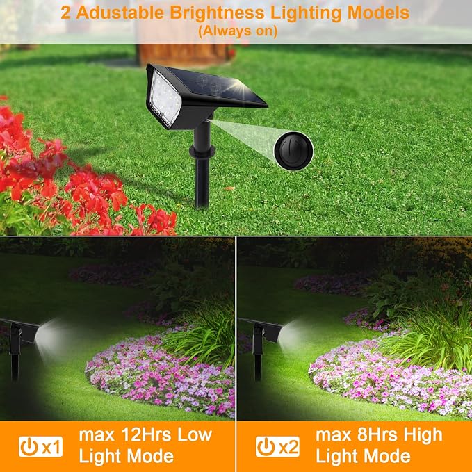 Solar Spotlights Outdoor, IP65 Waterproof LED Solar Uplights with Stake - 2 Lighting Modes, 120° Adjustable, Solar Powered Landscape Lights for Lawn, Walkway, Backyard, Camping (8 Pack)