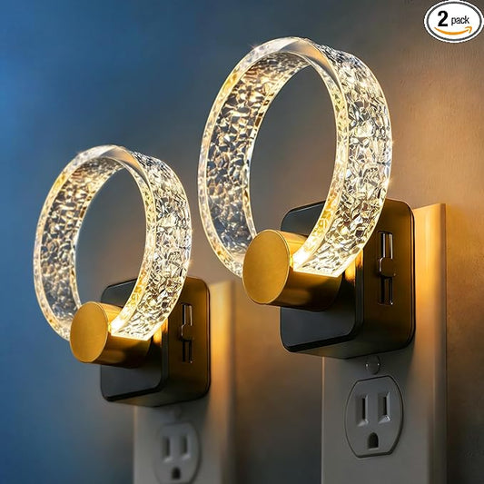 DORESshop LED Night Lights Plug Into Wall，[2 Pack]Acrylic Decorative Night Light with Dusk-to-Dawn Sensor, Dimmable Nightlights, Adjustable Brightness for Bathroom,Hallway,Bedroom,Kids Room,Soft White