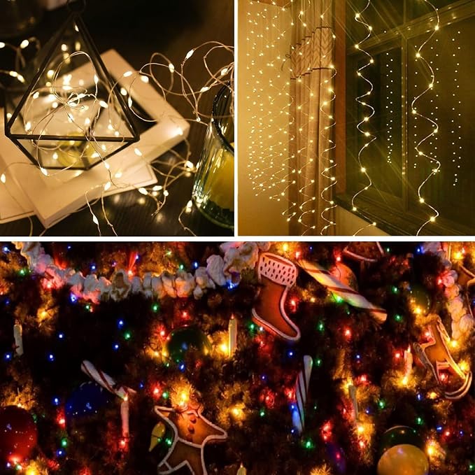 4-Pack 50 LED Fairy Lights Battery Operated with Timer, 16FT Starry String Lights Outdoor Indoor Mini Cuttable Lights Waterproof for Bedroom Wedding Birthday Christmas Parties (Warm White&Multi Color)