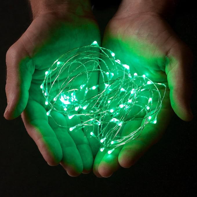 30 LED Wire Twinkle Fairy Lights, Battery Powered, Waterproof — Christmas, Holidays, Halloween, Wedding — Bedroom, Living Room — 9.5 Ft, Green, Indoor & Outdoor