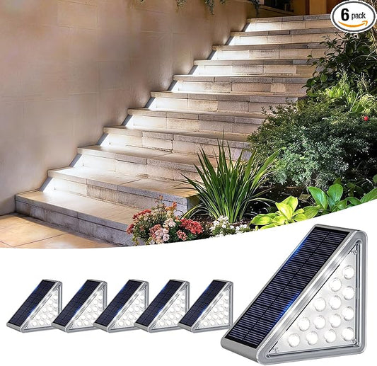 JEJOT Solar Step Lights Outdoor Waterproof IP65,Cool White Solar Stair Lights, Outdoor Light Decor for Stair, Deck, Step, Porch and Outside Patio, 6 Pack