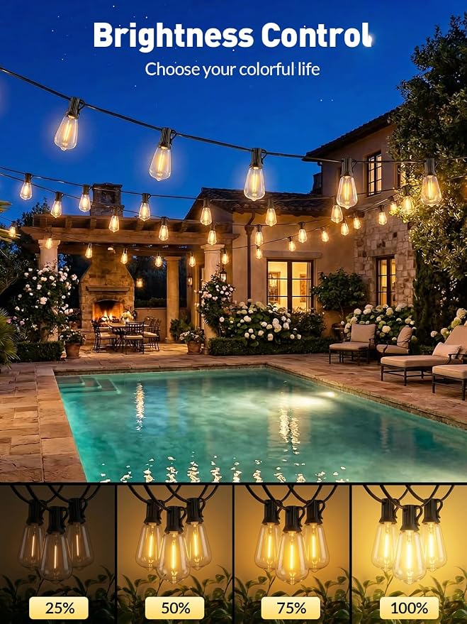100ft-Solar-String-Lights-Outdoor-Waterproof-Solor-Powered-Patio-Light-Hanging-Outside-Backyard-Camping-Yard-Gazebo-Garden-Pergola-Bistro-Balcony-Cafe-Party-Fence-Lighting LED Edison Bulb & Remote