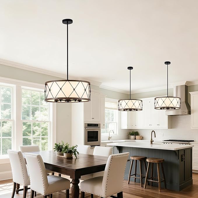 Mayful D19.7 Modern Farmhouse Chandelier 5-Light Adjustable Pendant Light for Dining Room Light Fixture, Rustic Drum Hanging Chandeliers for Kitchen Island Entryway Foyer Bedroom Living Room,Black
