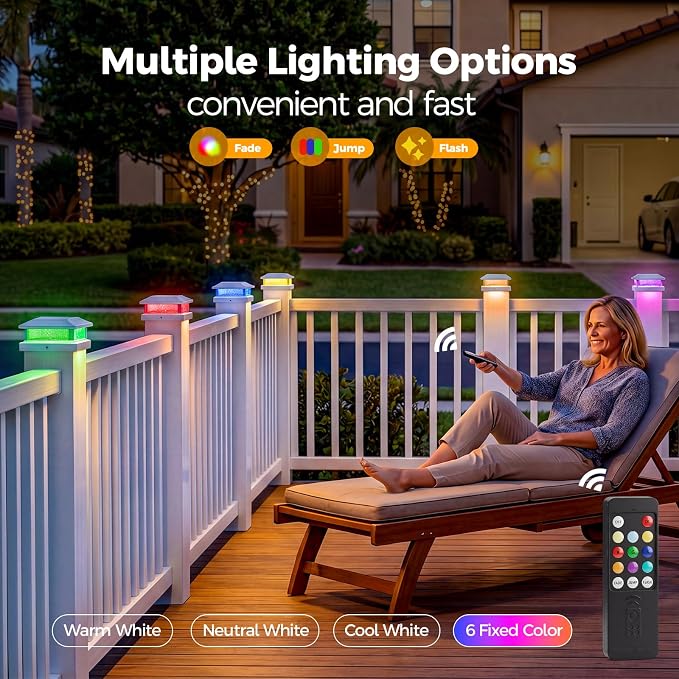 JOFIOS Solar Post Cap Lights, LED, Multi-Color, Plastic, Classic Style, Waterproof IP65, for 4/4.5/5 Inch Posts, Outdoor Patio (12, White)