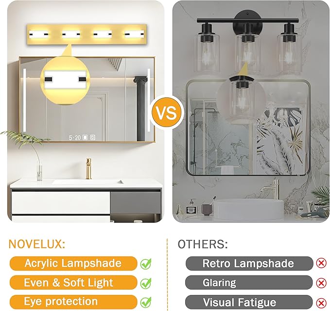 LED Bathroom Light Fixtures, 4-Light Modern Vanity Lights with Milky White Frosted Acrylic Shades, Gold Bathroom Lighting Fixtures Over Mirror, ETL Listed, 27W 5CCT Adjustable