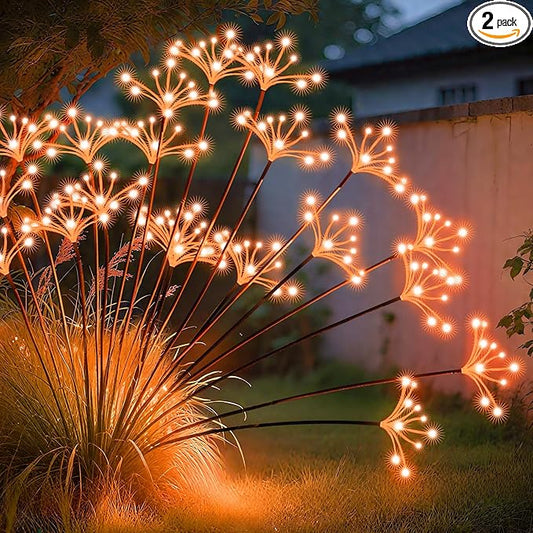 JJGoo Solar Garden Lights, New Upgraded 2 Pack Solar Swaying Starburst Light, Waterproof Fireworks Outdoor Lights, Yard Patio Pathway Decoration, Orange