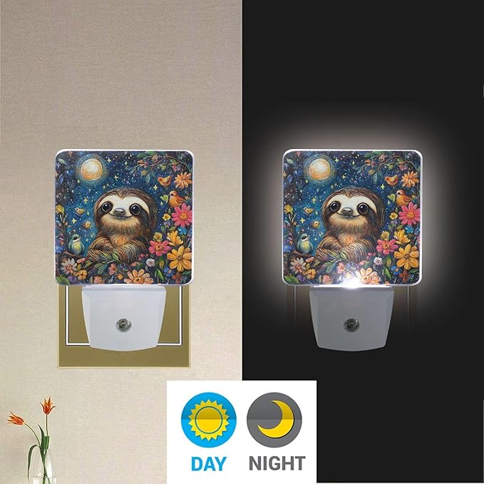 Wamika Galaxy Sloth LED Sensor Night Light Set of 2 Birds Flowers Moon Table Desk Lamps with Adjustable Brightness Eye-Caring for Home Bedroom Office Parlour