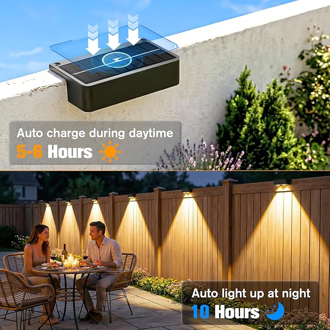 Bridika Solar Deck Lights Outdoor 12 Pack, Bright Solar Fence Lights with Lens, 3 Color Modes IP65 Waterproof Large Size Step Lights for Outside, Fence, Stair, Backyard, Patio, Wall
