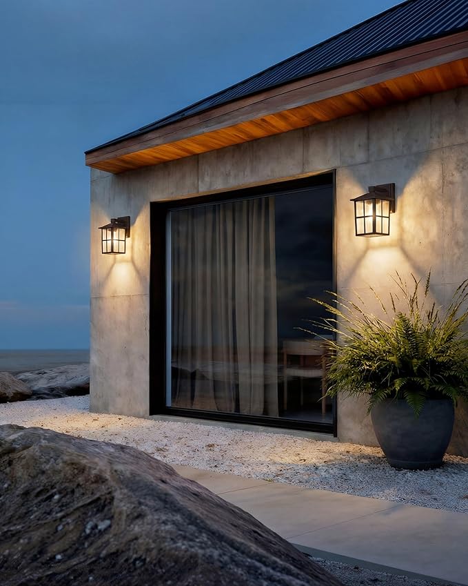 KDG Outdoor Waterproof Patio Wall Light Fixtures Set of 2, Brown E26 Socket Exterior Lanterns with Tempered Glass, Modern Wall Mounted Lamp Suitable for Home, Front Door, Garden, Garage, Porch