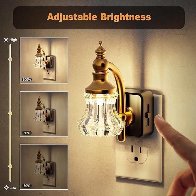 JandCase Night Light, Night Lights Plug into Wall, 2 Pack Glass Flower LED Nightlight, 0-100 LM Dimmable Nightlights, Dusk to Dawn Sensor, 1W Vintage Nite Light for Bathroom Hallway Gift Decor