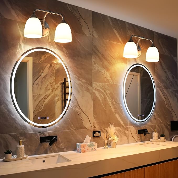 2-Light Traditional Bathroom Vanity Light Fixtures Over Mirror, Modern Vanity Lights for Living Room, Standard E26 Base, Brushed Nickel