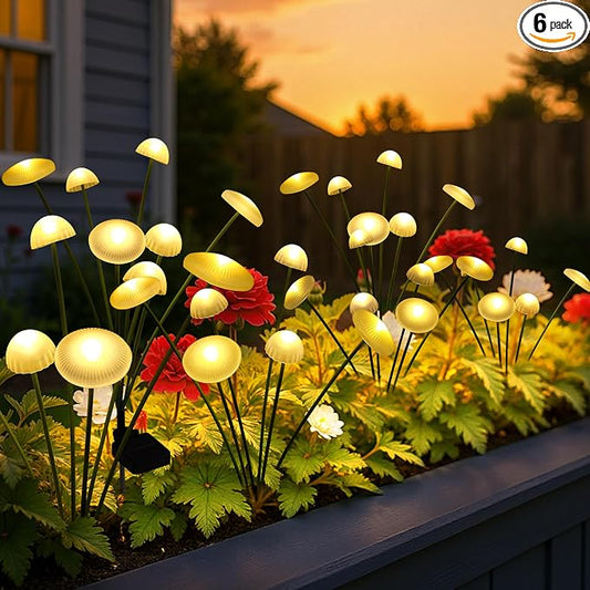 Solar Garden Lights, 6pack Solar Fairy Lights for Outside, Swaying Mushroom Lights Outdoor Decorative, Waterproof Light Decor for Yard,Lawn,Patio,Pathway Decoration(Warm White)