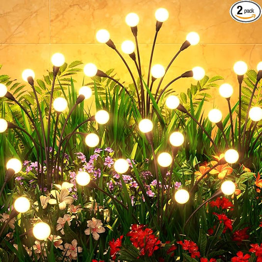 2 Pack Solar Garden Lights 16 LED, Solar Lights Outdoor Waterproof IP65, Decorative Garden Lights Solar Powered for Yard Patio Pathway Decor, Outside Fairy Firefly Lights Garden Gifts
