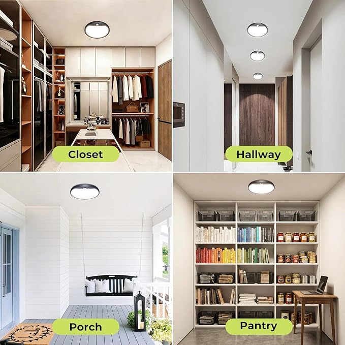 hepside 2 Pack Motion Sensor Ceiling Light Wired, 3000K/4000K/6500K LED Flush Mount Ceiling Light Fixture, 7Inch 15W Motion Sensor Light with Timer for Closet Stair Porch Hallway Pantry,Black