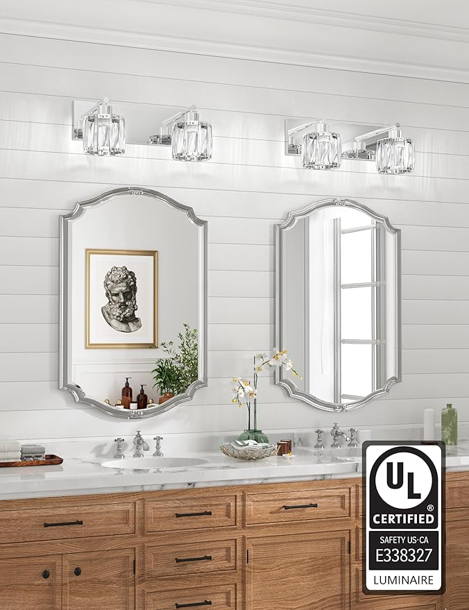 VOLISUN Crystal Vanity Lights - 2 Light Modern Stainless Steel Bathroom Light Over Mirror, Chrome Finish - UL Certificated (Exclude Bulb)
