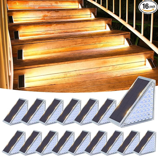 VOLISUN Solar Step Lights for Outside 16 Pack, Solar Stair Lights Outdoor Waterproof IP67,28 LED,1200 mAH Outdoor Step Light,Outdoor Decor for Garden Stair, Deck, Front Step, Front Porch,and Patio
