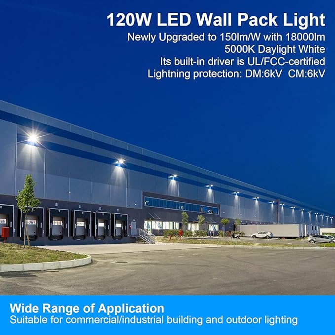 120W LED Wall Pack Light with Dusk to Dawn Photocell,18000LM 5000K Daylight,AC100-277V Input,800W HPS/HID Replacement, Warehouses,Industrial,Building Perimeters,Garden Garage,ETL Listed,
