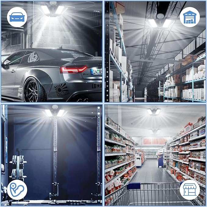 LED Garage Lights Bulb 8 Panels 2 Pack -200W, 20000LM 6500K Led Shop Light with 8 Deformable Panels, Basement Barn Light Garage Ceiling Lights