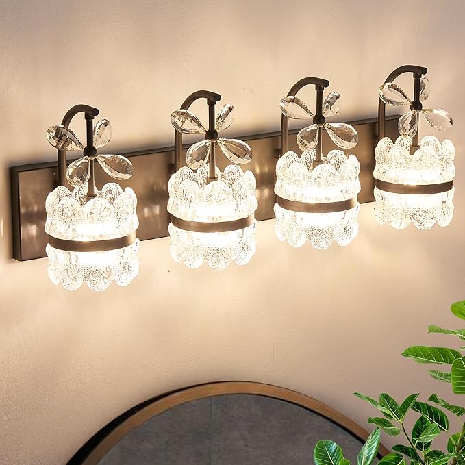 Bathroom Lights Over Mirror - Makeup Lighting Black - Bathroom Vanity Light with Acrylic Shades for Bath, Makeup Desk, Farmhouse, Hallway, 4-Light