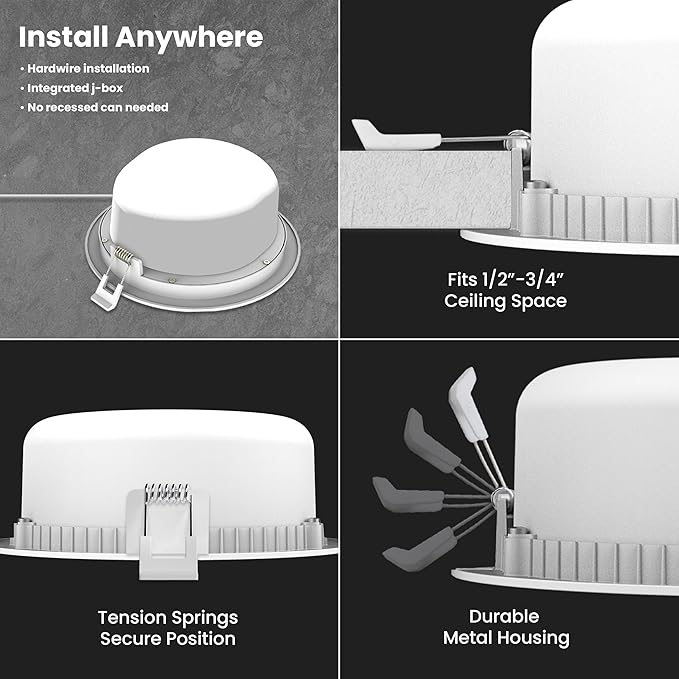 Feit Electric 6" LED Canless Directional Recessed Downlights w/Integrated J-Box, 65W Equivalent, Dimmable, 5CCT Adjusttable White, 850 Lumens, 50,000-Hour Lifetime, LEDR6XT/ADJ/6WYCA/4, 4-Pack